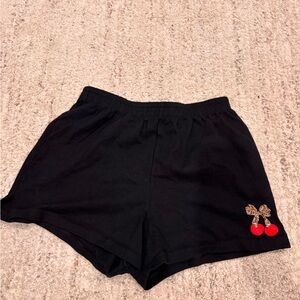 Black Shorts with Cherry Embroidery